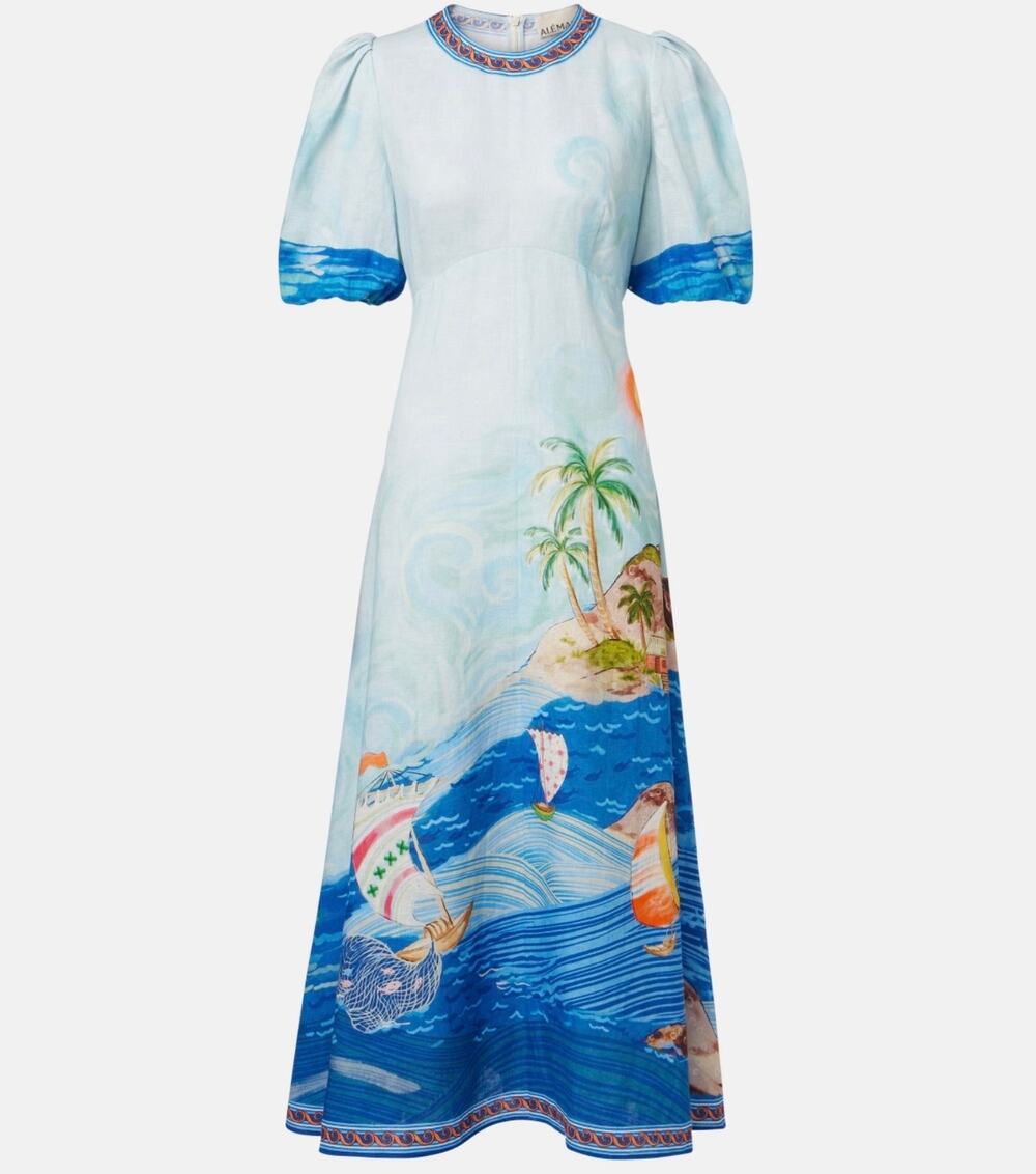 Alemais Printed linen midi dress